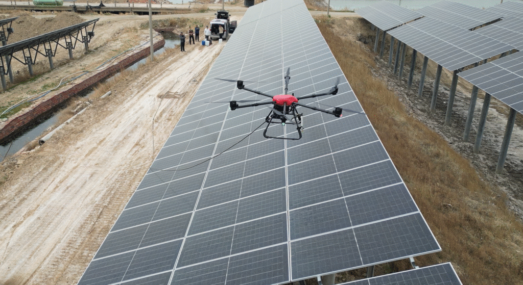 high rise cleaning drone spraying building facade exterior drone cleaning system