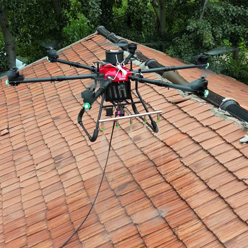 HYC cleaning drone performing roof cleaning operation